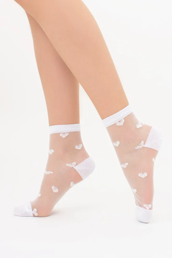 Прозрачные женские носки в сердечках WS2 CRISTAL 074 Giulia (white), белый