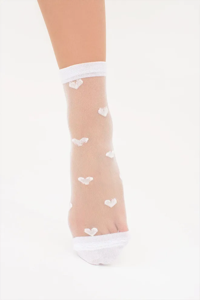 Прозрачные женские носки в сердечках WS2 CRISTAL 074 Giulia (white), белый