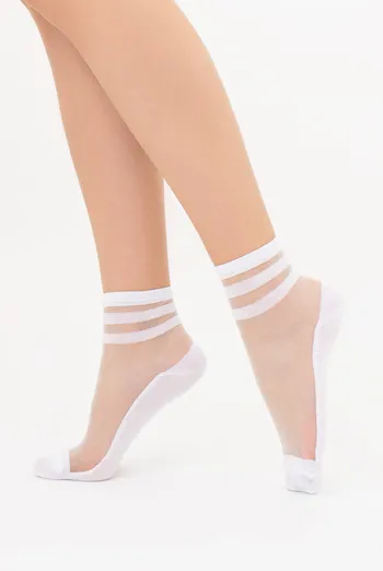 Прозрачные женские носки с полосками WS2 CRISTAL 073 Giulia (white), белый