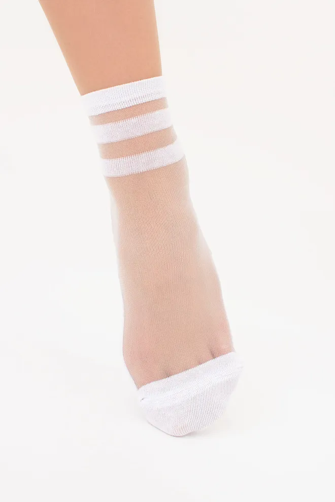 Прозрачные женские носки с полосками WS2 CRISTAL 073 Giulia (white), белый