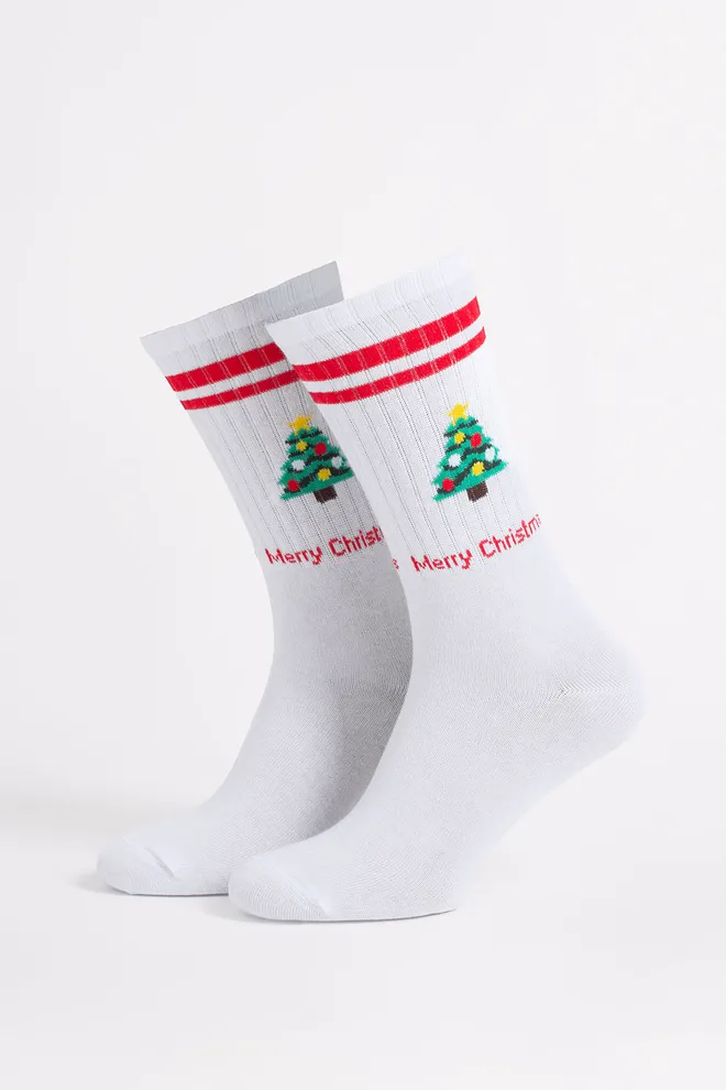 Мужские носки с елкой MS4 NEW YEAR STRONG 2602 Giulia (white/red), белый/красный