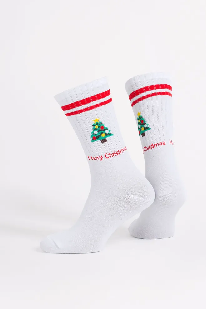 Мужские носки с елкой MS4 NEW YEAR STRONG 2602 Giulia (white/red), белый/красный