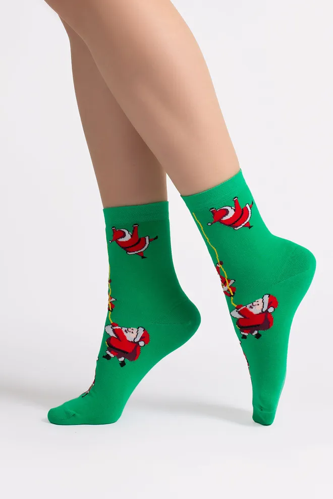 Женские носки новогодние с Сантами WS3 NEW YEAR 2601 Giulia (green), зеленый