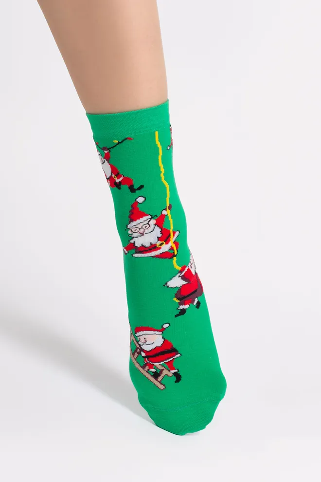 Женские носки новогодние с Сантами WS3 NEW YEAR 2601 Giulia (green), зеленый