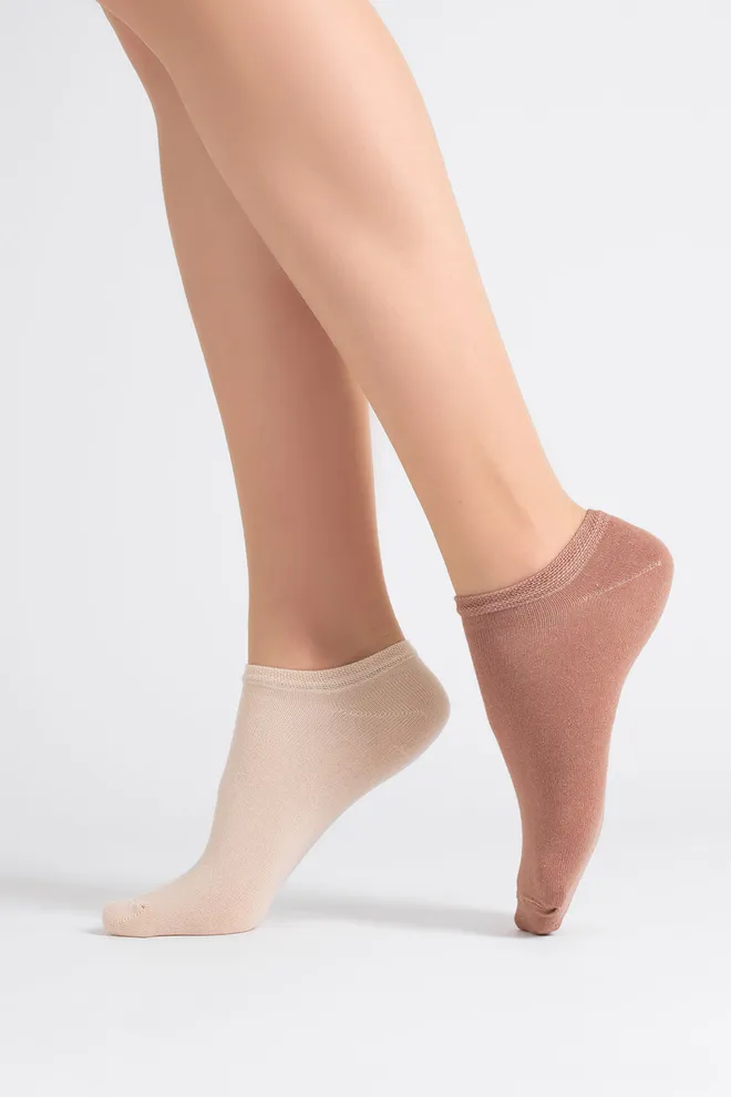 Носки женские короткие 2 пары WS1 CLASSIC Giulia (sand/mocha mousse), бежевый/коричневый
