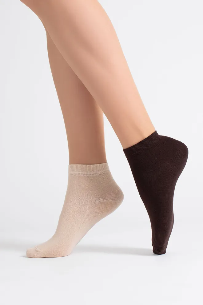 Носки женские короткие 2 пары WS2 CLASSIC Giulia (chocolate/sand), коричневый/бежевый
