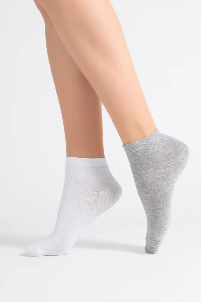 Носки женские короткие 2 пары WS2 CLASSIC Giulia (light grey melange/white), серый/белый