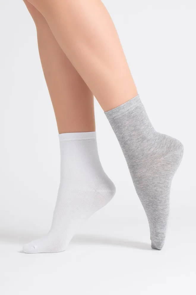 Носки женские классические (2 пары) WS3 CLASSIC Giulia (light grey melange/white), серый/белый