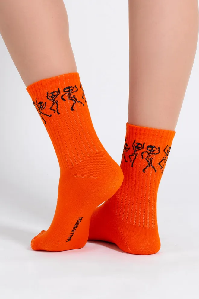Женские носки с скелетами WS3 HALLOWEEN STRONG 2502 Giulia (orange), оранжевый