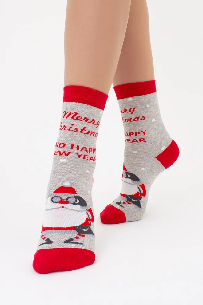 Носки женские классические новогодние WS3 NEW YEAR (F) 2404 Giulia (silver melange), серый
