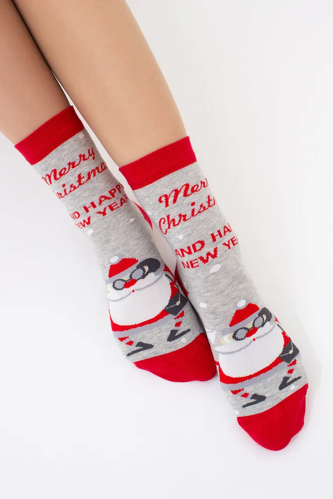 Носки женские классические новогодние WS3 NEW YEAR (F) 2404 Giulia (silver melange), серый