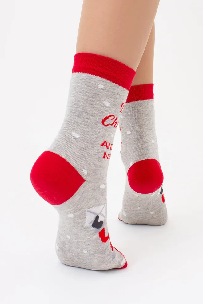 Носки женские классические новогодние WS3 NEW YEAR (F) 2404 Giulia (silver melange), серый