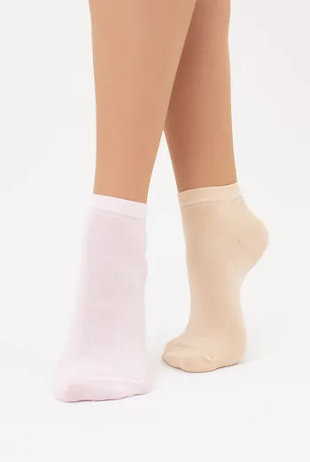 Носки женские короткие 2 пары WS2 CLASSIC Giulia (sand/blushing bride), бежевый/розовый