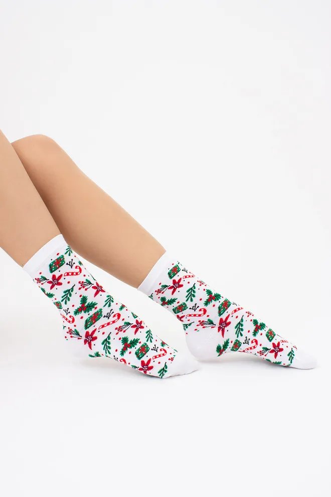 Шкарпетки жіночі з новорічною тематикою WS3 NEW YEAR 2409 Giulia (white), білий