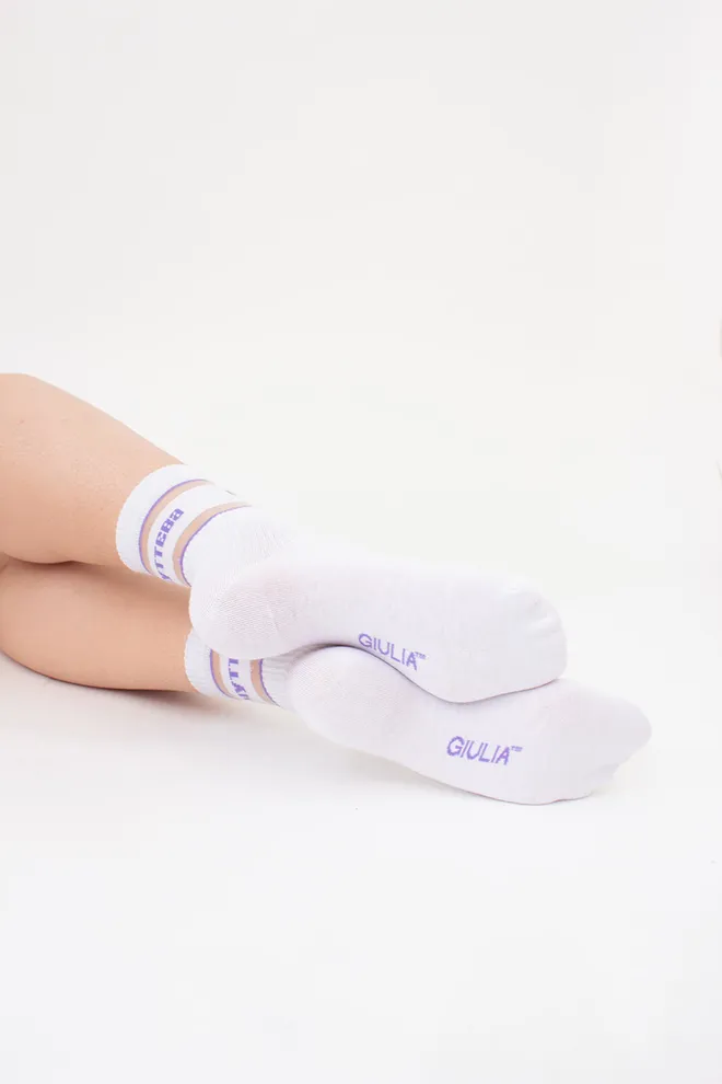Высокие носки с надписью "Чуттєва" WS3 CRISTAL STRONG 005 Giulia (white/lilac), белый/фиолетовый