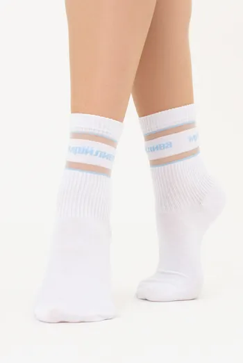 Высокие носки с надписью "Мрійлива" WS3 CRISTAL STRONG 004 Giulia (white/baby blue), белый/голубой
