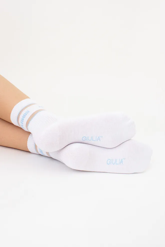 Высокие носки с надписью "Мрійлива" WS3 CRISTAL STRONG 004 Giulia (white/baby blue), белый/голубой