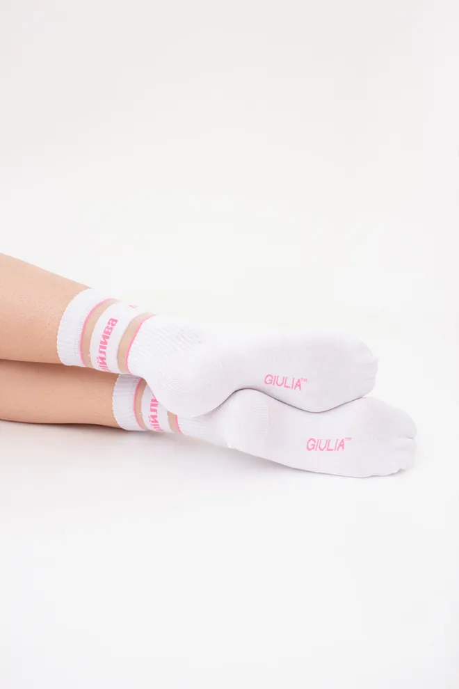 Високі шкарпетки з написом "Мрійлива"  WS3 CRISTAL STRONG 004 Giulia (white/rose), білий/рожевий