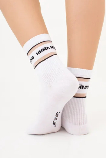 Высокие носки с надписью "Неймовірна" WS3 CRISTAL STRONG 003 Giulia (white), белый