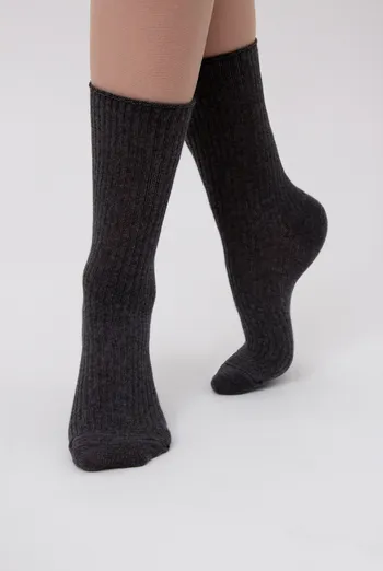 Высокие женские носки в рубчик WS4 RIB MELANGE Giulia (dark grey melange), серый