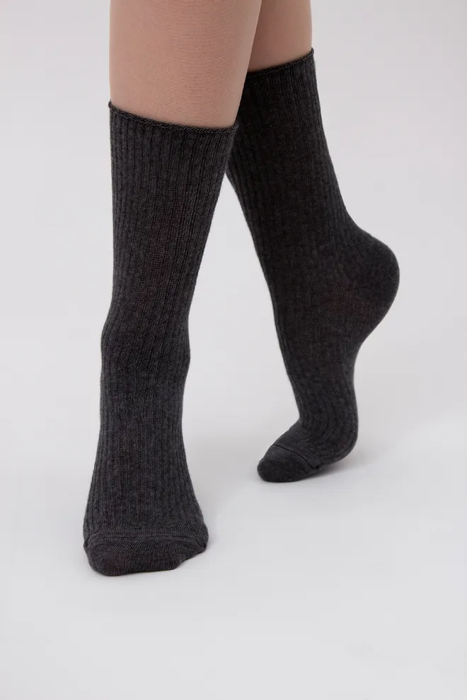 Высокие женские носки в рубчик WS4 RIB MELANGE Giulia (dark grey melange), серый