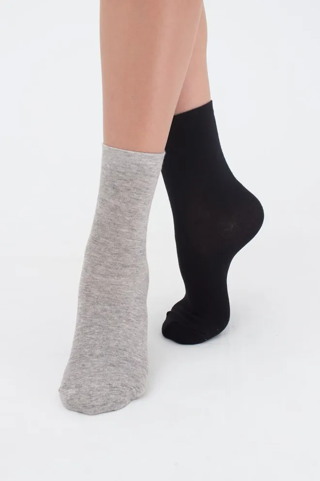 Носки женские классические WS3 CLASSIC Giulia 2 пары (black/silver melange), черный/серый