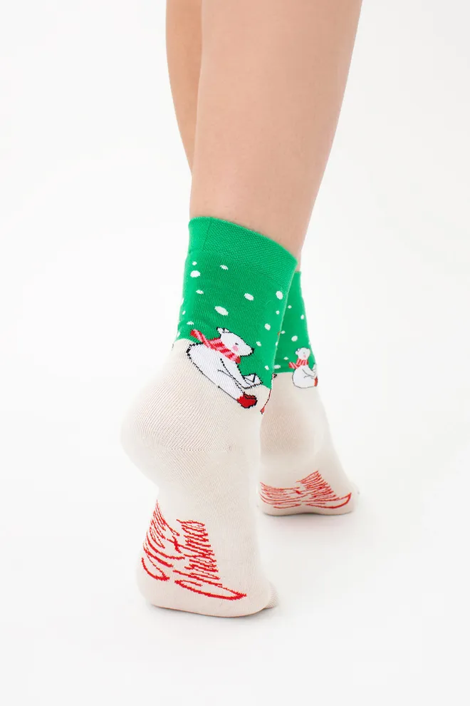 Носки женские классические с новогодним принтом Ws3 New Year (F) 2403 Giulia (island green)