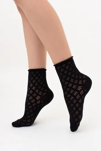 Женские ажурные носки без резинки WS3 AIR 001 (V2) Giulia (nero), чёрный