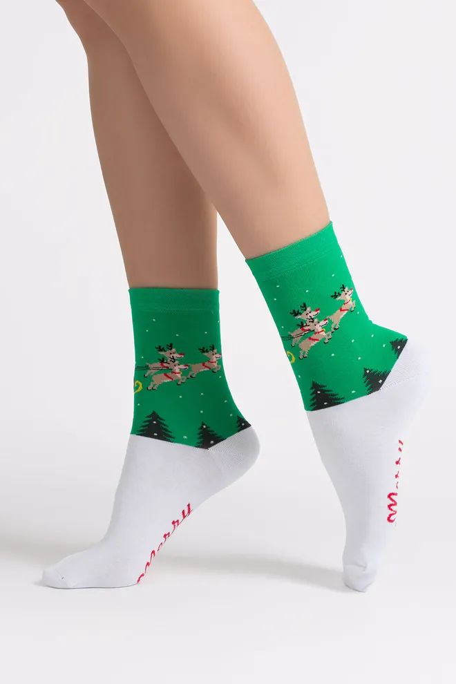 Женские рождественские носки WS3 NEW YEAR 2606 Giulia (green), зеленый