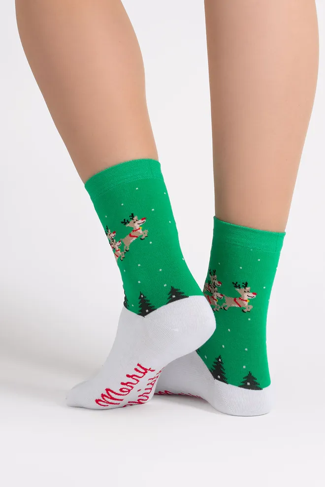 Женские рождественские носки WS3 NEW YEAR 2606 Giulia (green), зеленый