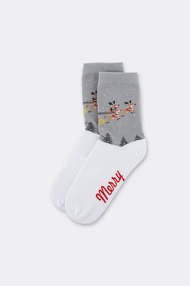 Женские рождественские носки WS3 NEW YEAR 2606 Giulia (white/silver), белый/серый