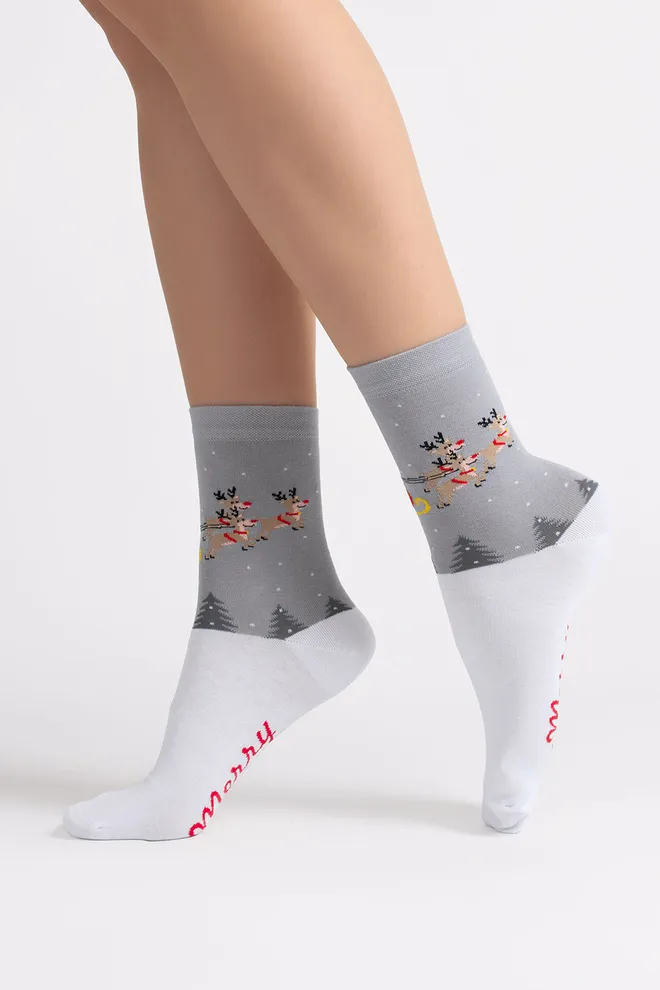 Женские рождественские носки WS3 NEW YEAR 2606 Giulia (white/silver), белый/серый