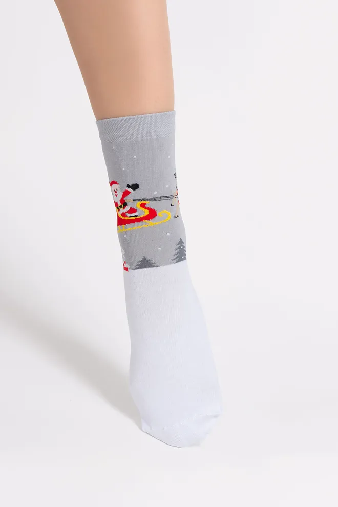 Женские рождественские носки WS3 NEW YEAR 2606 Giulia (white/silver), белый/серый