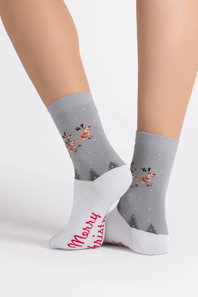 Женские рождественские носки WS3 NEW YEAR 2606 Giulia (white/silver), белый/серый