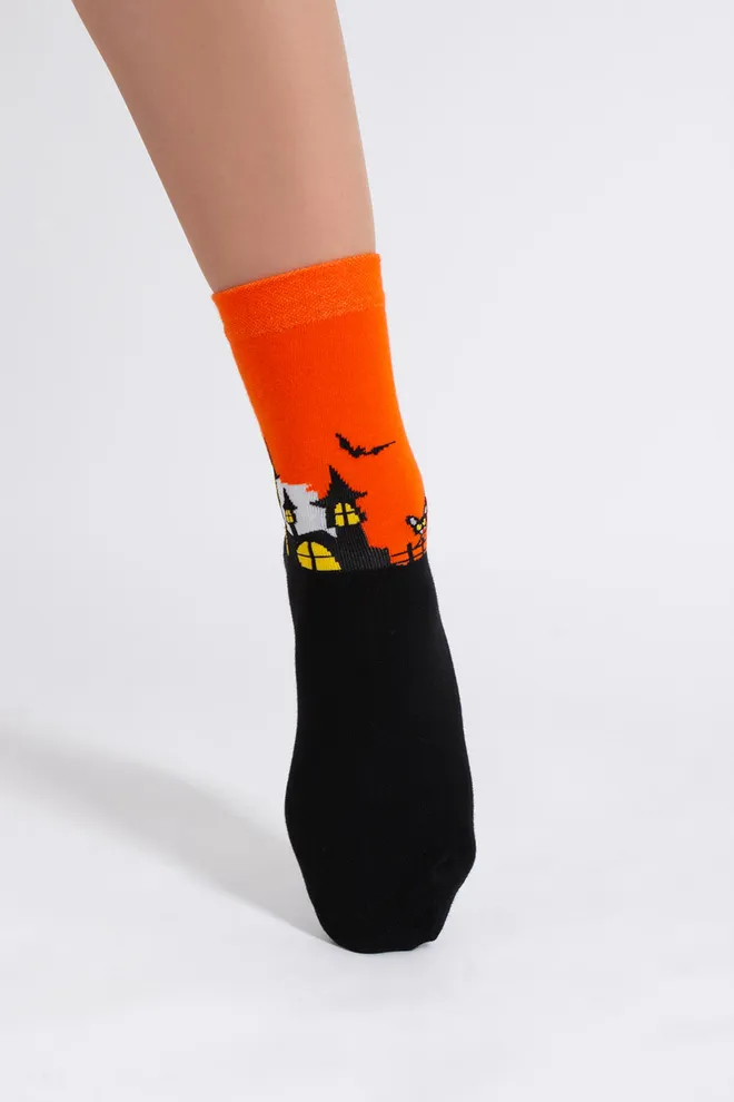 Жіночі шкарпетки з чорним котом WS3 HALLOWEEN 2502 Giulia (orange), помаранчевий
