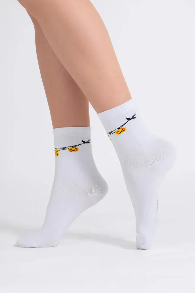 Женские носки с рисунком WS3 HALLOWEEN 2506 Giulia (white), белый