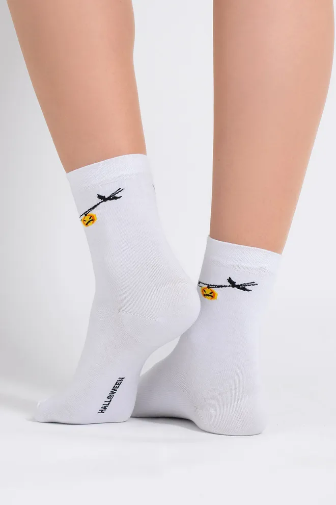 Женские носки с рисунком WS3 HALLOWEEN 2506 Giulia (white), белый