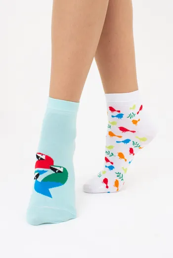 Женские носки с попугаями (2 пары) WS2 FASHION SET 2406 (пак х2) Giulia (pastel turquoise), зеленый