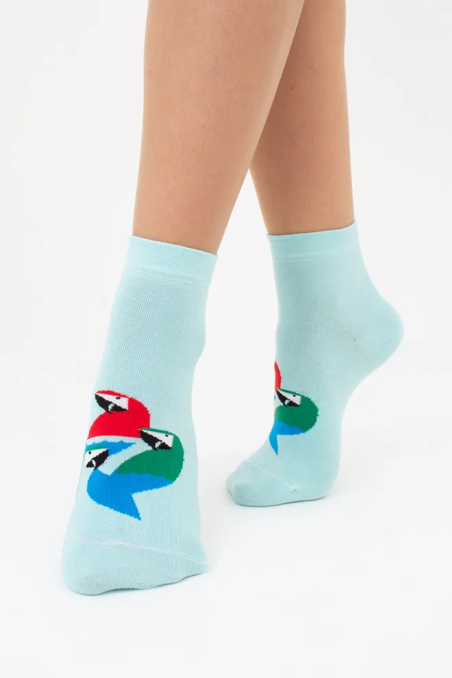 Жіночі шкарпетки з папугами (2 пари) WS2 FASHION SET 2406 (пак х2) Giulia (pastel turquoise), зелений