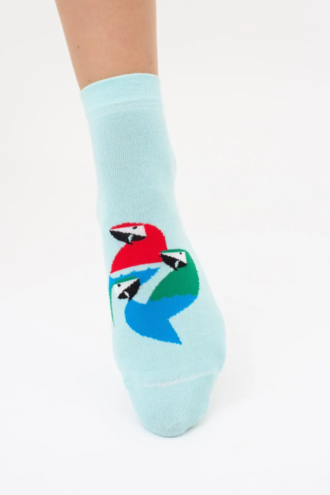 Жіночі шкарпетки з папугами (2 пари) WS2 FASHION SET 2406 (пак х2) Giulia (pastel turquoise), зелений