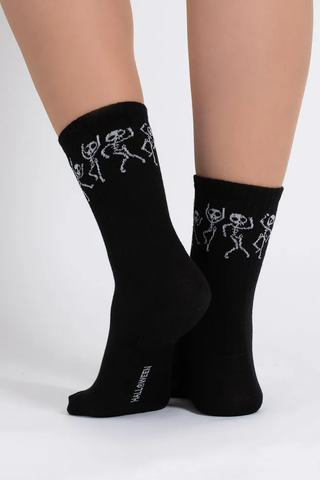 Женские носки с скелетами WS3 HALLOWEEN STRONG 2502 Giulia (black), черный