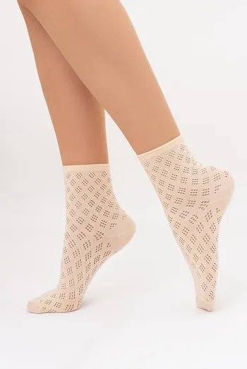 Женские высокие ажурные носки WS3 AIR 001 (V1) Giulia (beige), бежевый