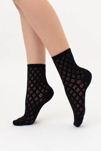 Женские высокие ажурные носки WS3 AIR 001 (V1) Giulia (nero), чёрный