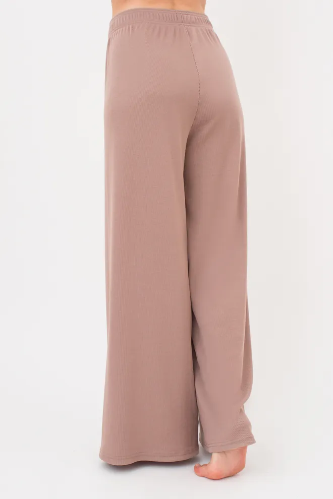 Женские штаны-палаццо в рубчик из хлопка RIB 4314/010 Giulia (light beige), бежевый