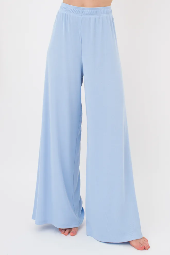 Жіночі штани-палаццо в рубчик з бавовни RIB 4314/010 Giulia (light blue), блакитний
