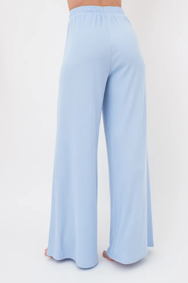 Жіночі штани-палаццо в рубчик з бавовни RIB 4314/010 Giulia (light blue), блакитний