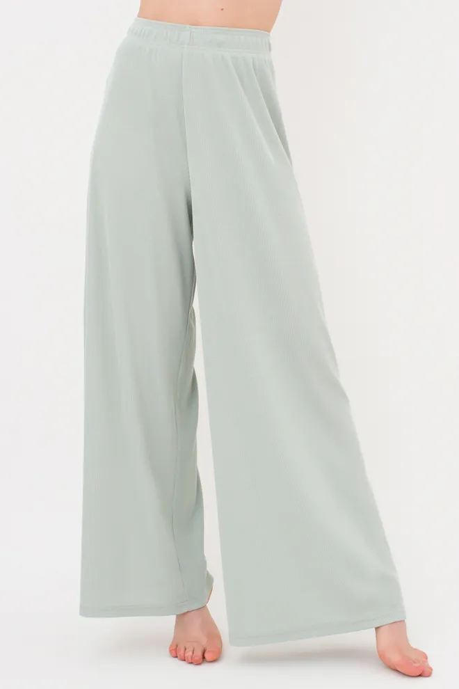 Жіночі штани-палаццо в рубчик з бавовни RIB 4314/010 Giulia (mint), зелений