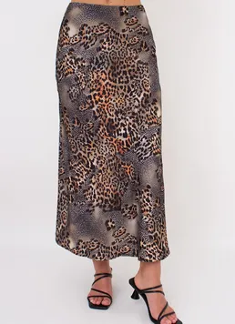 Юбка миди с анималистическим принтом SAVANNA SKIRT 8503/050 Giulia (leopard grey), серый