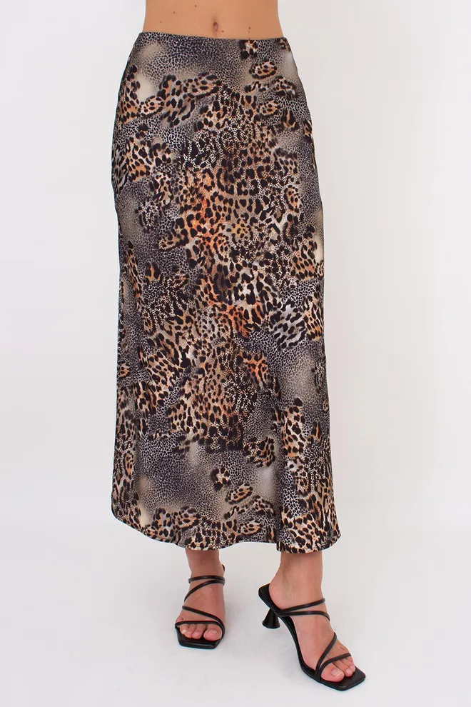 Юбка миди с анималистическим принтом SAVANNA SKIRT 8503/050 Giulia (leopard grey), серый