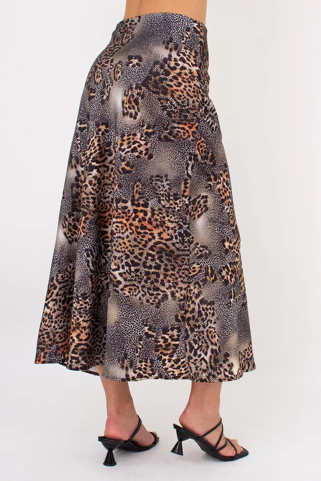 Юбка миди с анималистическим принтом SAVANNA SKIRT 8503/050 Giulia (leopard grey), серый